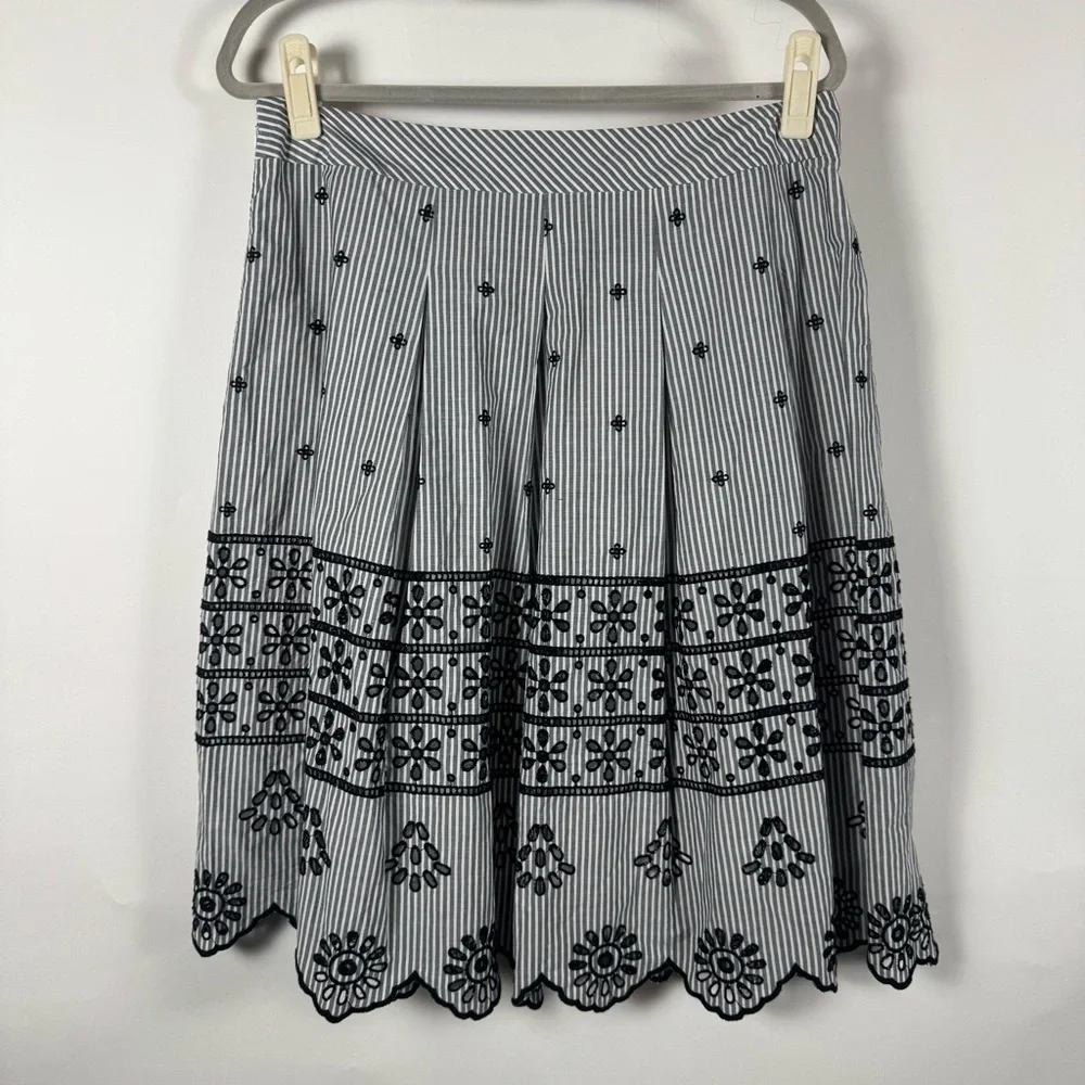 Talbots Skirt NWT Size 12 Striped Embroidered‎ Skirt Eyelet Boho Cottagecore